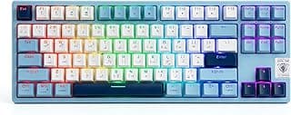 Jadel WKL102 Rechargeable Mechanical Gaming Keyboard 3 Modes (Bluetooth 5.3 / Wireless 2.4Ghz / Wired Type-C) Blue Switches - RGB+Backlit 88 Keys (White/Sky)