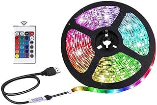شريط إضاءة LED، شريط RGB مع ريموت، يعمل بـ USB، تغيير ألوان، إضاءة ديكورية مثالية لغرف النوم والمطبخ والجيمنج وخلفية التلفزيون (بدون بلوتوث، 5 متر)