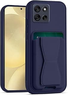 Leather Wallet Case Compatible with Motorola Moto G75, Leather Back Cover With TPU Frame, Shockproof Protective Phone Case with Card Holder Stand (Blue)