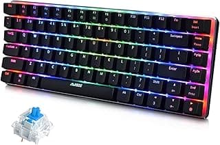 كيبورد العاب ميكانيكي AK33 بمفاتيح زرقاء باضاءة خلفية LED كروما RGB 82 مفتاح بخاصية الاستجابة لضربات مفاتيح متعددة، لوحة مفاتيح سلكية USB مريحة للكمبيوتر واللاب توب وبلاي ستيشن 4 واكس بوكس (اسود)