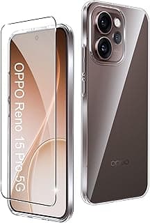 Transparent Cover for OPPO Reno 15 Pro 5G Case, with 1 Piece Tempered Glass Screen, Slim and Soft Transparent TPU Cover