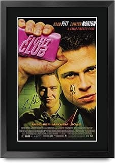 لوحة فنية مطبوعة لفيلم Fight Club مع توقيعات براد بيت وإد نورتون، مقاس A3 بإطار