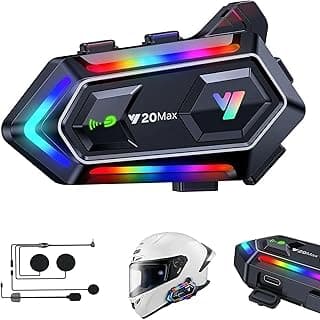 سماعة بلوتوث للخوذة Y20MAX، انتركم لشخصين بمدى 300 متر، اضاءة RGB، بلوتوث 5.3، تقليل الضوضاء الذكي، مقاومة للماء IPX6، متوافقة مع جميع الخوذات