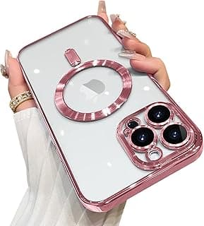 Phone Case Made for iPhone 12 Pro (6.1 Inch) with Camera Lens Protector (Compatible with MagSafe) Anti-Scratch Shockproof Electroplated Slim Phone Cover for Women Men - Pink