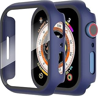 جراب Dl3 Mobilak صلب مصمم لساعة ابل Series 9/8/7 مقاس 45mm، واقي شاشة زجاجي مقوى 9H [شفاف عالي الدقة] مدمج، غطاء نحيف [حماية كاملة] مقاس 45mm (أزرق)