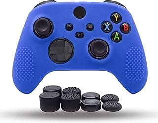 جراب حماية لذراع تحكم اجهزة Xbox سيريز X/S مصنوع من الجلد وازار من السيليكون بتصميم مقاوم للانزلاق - 8 قطع فاخرة لزر اصبع الابهام (لون ازرق)