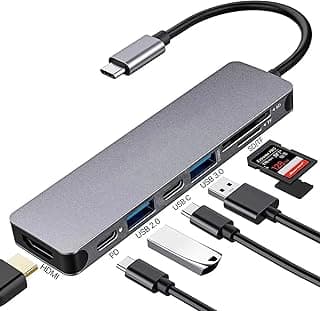 قاعدة توصيل USB C بـ 7 منافذ - 4K HDMI، شحن سريع 100W، منافذ USB 3.0/2.0، قارئ بطاقات SD/TF، متوافقة مع لابتوب ابل MacBook Pro و Air وأجهزة Type C