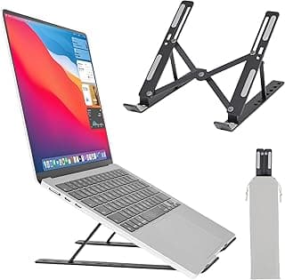 Adjustable Laptop Stand for Desk - Aluminum Ventilated Computer Riser, Portable and Ergonomic Holder for 10-15.6" Laptops, Notebook, Tablet - Black