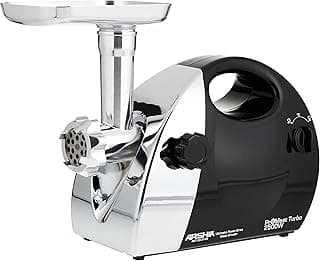 Arshia MG128-2140 ProMeat Turbo Meat Grinder, 2200 Watt, Black, Stainless Steel Blades, Sausage Stuffing Funnels, with cord Storage, Motor Protection, 18 months warranty, Dishwasher Safe