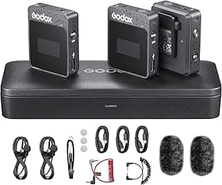 MoveLinkII M2 Wireless lavalier Microphone Black 2.4GHz 100m (328 ft.) Range,Digital Noise Reduction Function, for Video Recording,Audio Recording,YouTube etc.(2 TX + 1 RX + Charging Case)