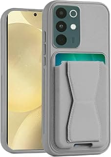 جراب محفظة جلد متوافق مع ريلمي C85 Pro، غطاء خلفي جلد مع إطار TPU، جراب هاتف واقي مضاد للصدمات مع حامل كروت (رمادي)
