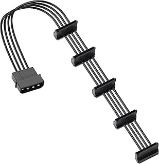 GELRHONR 4 Pin IDE to 15 Pin SATA Splitter Power Cable,LP4 to 5x15 Pin Right Angel SATA Power Conversion Line Black Extension Cable for Hard Disk