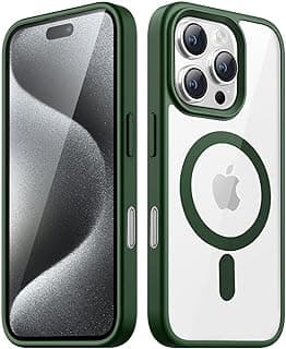 Magnetic Case for iPhone 16 Pro 6.3-Inch Compatible with MagSafe, Shockproof Phone Bumper Cover, Solid Color Matte TPU Frame, Anti-Scratch Clear Back (Green)
