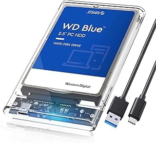 2.5 USB 3 External Hard Drive Enclosure Casing for 2.5 inch 7mm/9.5mm SATA HDD SSD Support UASP SATA III Max 4TB Tool-Free Design - Clear (2.5, Type-C)