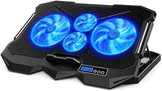 قاعدة تبريد لابتوب، كولر جيمنج بـ 4 مراوح LED صامتة، حامل قابل للتعديل، شاشة LCD، تحكم في السرعة، للابتوب 12-17 بوصة ST-04