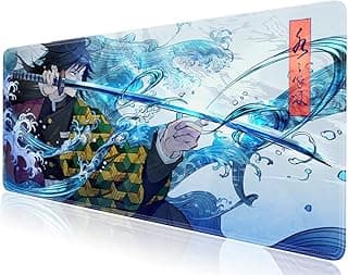 FirSumit Anime Desk Pad Demon Slay Kimetsu No Yaiba Large Gaming Mouse Pad, Office Desk Mat, Extended Mousepad with Stitched Edge, Premium-Textured, Non-Slip Base Keyboard Pad 31.5" x 15.8"(Giyuu)