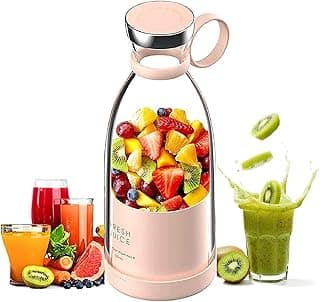 Blender Smoothie Makers, 350 ml Portable Mixer Mini Jug Blenders, Multifunctional Personal Mixer Fresh Juice Mixer Bottle To Go with USB Rechargeable (Pink)