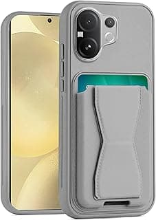 جراب جلد محفظة متوافق مع Vivo V60 5G، غطاء خلفي جلد مع إطار TPU، حماية مضادة للصدمات مع مكان للكروت (رمادي)