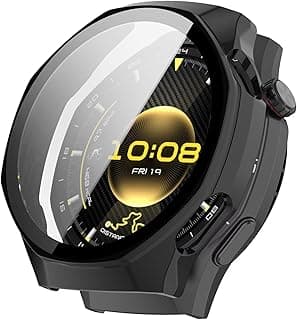 جراب متوافق مع Huawei Watch GT 6 Pro 46 mm، خامة PC + فيلم مقوى، جراب حماية مقاوم للخدش، أسود