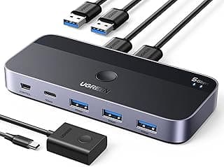 محول كيه في ام بـ 4 منافذ USB 3.0 لمحول الكمبيوتر ومدخلين و4 مخارج 5 جيجابايت في الثانية للكيبورد والماوس والطابعة والقرص الصلب والماسح الضوئي مع جهاز تحكم سطح المكتب و2 كيبل USB 3.0 متضمن من يوجرين