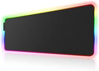 ماوس باد جيمنج RGB، ماوس باد كبير جداً بإضاءة LED، قاعدة مطاطية مانعة للانزلاق لكيبورد الكمبيوتر