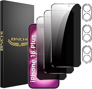3+3 Pack for iPhone 16 Plus Privacy Screen Protector with Camera Lens Protector, Anti-Spy Tempered Glass Film, 9H Hardness, Anti-Scratch, Touch Sensitive