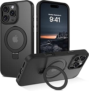 YINLAI For iPhone 16 Pro Max Case Compatible with Magsafe with Stand, Mobile Phone Case iPhone 16 Pro Max Magnetic Translucent Matt Cover Case Protective Case for iPhone 16 Pro Max 6.9 Inches, Black