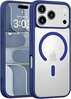 جراب مغناطيسي لهاتف ابل iPhone 17 Pro مقاس 6.3 بوصة متوافق مع MagSafe، غطاء ممتص للصدمات، إطار TPU مطفي بلون سادة، ظهر شفاف مقاوم للخدش (أزرق)