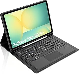 كيبورد لجهاز سامسونج Galaxy Tab S10 FE Plus مقاس 13.1 بوصة 2025، جراب مع كيبورد، كيبورد بلوتوث مغناطيسي قابل للفصل، توزيع QWERTZ، USB C، تراك باد، أسود