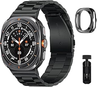 سوار ساعة بدون فجوات متوافق مع ساعة سامسونج Galaxy Watch 7 Ultra مقاس 47 مم 2024، سوار بديل من الستانلس ستيل للرجال والنساء أسود