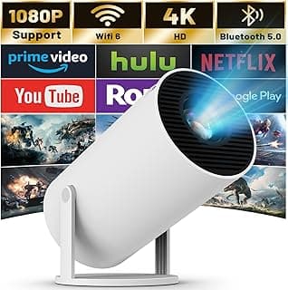 جهاز عرض صغير (بروجيكتور) مع واي فاي 6 وبلوتوث، يدعم 4K 1080P، قابل للدوران 180 درجة، شاشة 130 بوصة، تصحيح تلقائي، متوافق مع اللابتوب، الكمبيوتر، والهاتف (أبيض)