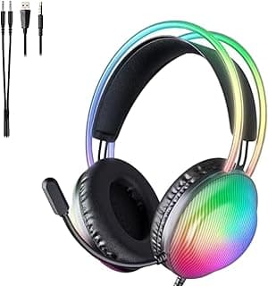 Gaming HeadPhone X29 with 50mm Drivers RGB Colorful Lighting Noise Canceling Microphone High Fidelity Sound Over Ear Gaming Headphones with Double Beam Structure and Leather Ear Straps for PC Console