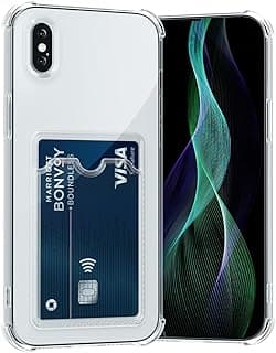جراب حماية رفيع من سيليكون TPU ناعم لهاتف ابل iPhone X/XS مع مكان للبطاقات، مضاد للخدش والصدمات