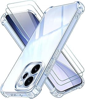 جراب لهاتف اوبو Reno 15 Pro 5G مع 2 قطعة زجاج مقسى، جراب حماية شفاف مضاد للصدمات والخدش مع وسائد زوايا، جراب سيليكون TPU ناعم