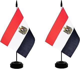 علم مصر للطاولة والمكتب مع قاعدة وحامل صلب، أعلام دولية للمهرجانات والاحتفالات، ديكور مكتبي للفصول الدراسية والاجتماعات من روتينل، عبوة من 2 قطعة (مصر)
