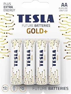 TESLA Gold Alkaline Battery AA (LR06, Pencil Battery, Blister Pack of 4