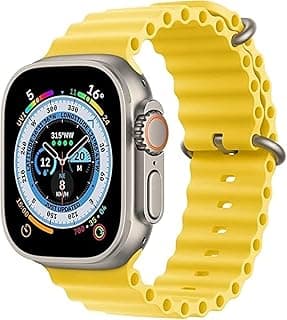 Generic Silicone Hole Wavy Strap Compatible with Apple watch series 8 Ultra 49mm | 8 Ultra | 7 | 6 | 5 | 4 | 3 | SE - Yellow