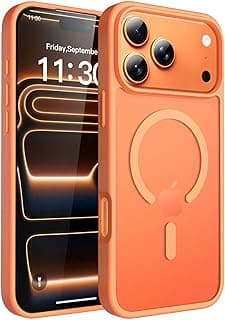 جراب مغناطيسي قوي لهاتف ايفون 17 Pro Max، نحيف مطفي شفاف مضاد للبصمات ومقاوم للصدمات مع دعم الشحن اللاسلكي، برتقالي