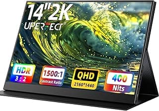 2K Portable Monitor, 14" Ultra Slim Portable Laptop Monitor 2160 * 1440 QHD External Display with Dual Speakers HDR FreeSync Second Screen for Laptop PC Phone Game Console