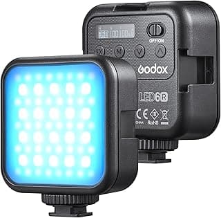إضاءة فيديو RGB LED GODOX LED6R، إضاءة صغيرة قابلة لإعادة الشحن، 3200K-6500K قابلة للتعتيم مع 13 تأثير إضاءة وتثبيت مغناطيسي و3 مداخل Cold Shoe للفلوج والبث المباشر وتصوير المنتجات