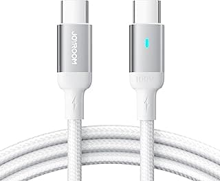 كابل شحن ونقل بيانات سريع 100 وات JR‑S‑CC100A10 من سلسلة اكسترا اورديناري من USB سي إلى USB سي من جوي رووم، مغطى نايلون، بطول 1.2 م، شحن بي دي عالي السرعة ومزامنة 480 ميجابايت لكل ثانية، أبيض