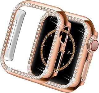 جراب Dl3 Mobilak مرصع بالماس متوافق مع ابل Watch Series 6 SE Series 5 Series 4 مقاس 44mm، إطار حماية بلاستيك PC مرصع بالكريستال (روز جولد)