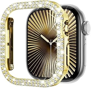 جراب V Volt مرصع بالكريستال الفاخر متوافق مع ابل واتش سلسلة 10 مقاس 46mm (ذهبي)