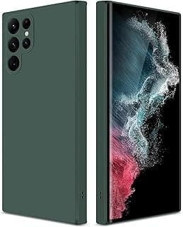 جراب GiiYoon متوافق مع سامسونج جالاكسي S22 Ultra 5G، جراب سيليكون كامل للجسم بملمس ناعم كالحرير، غطاء مقاوم للصدمات مع بطانة مايكروفايبر، أخضر