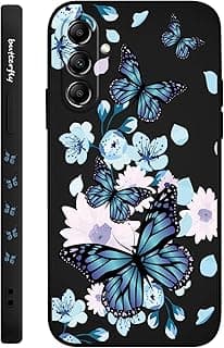 جراب Fekra لسامسونج Galaxy M55 5G بتصميم زهور إبداعي، سيليكون ناعم ونحيف لحماية موبايل Galaxy M55 5G (نمط فراشة أورورا أسود)