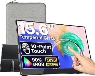 فيجنوول شاشة محمولة 15.6 انش 10 نقاط تعمل باللمس 1080P FHD IPS شاشة خارجية USB-C وHDMI مع حامل مدمج وزجاج مقوى لاجهزة ماك والكمبيوتر وبلاي ستيشن 5 واكس بوكس قابلة للتثبيت فيسا
