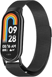 استراب ستانلس ستيل متوافق مع شاومي Mi Band 8 قابل للتعديل مع قفل مغناطيسي للرجال والنساء، مصمم خصيصاً لشاومي Smart Band
