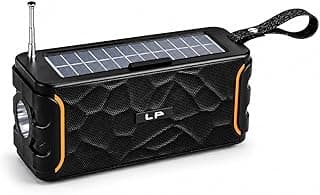 مكبر صوت محمول LP-V95 مع شحن شمسي وبلوتوث 5.1، يدعم راديو اف ام، بطاقة تي اف، منفذ USB، تصميم متين للاستخدام الخارجي والمشي لمسافات طويلة والتخييم، اسود