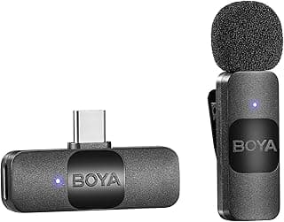 ميكروفون لاسلكي BY-V10 USB-C صغير مع ميزة تقليل الضوضاء متوافق الهواتف الذكية التي تعمل بنظام اندرويد نوع سي واللاب توب لتسجيل اليوتيوب والبودكاست والفيسبوك من بويا أحادى
