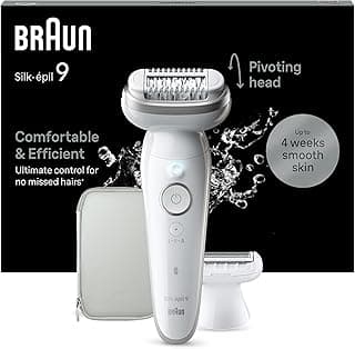 Silk-épil 9 Women's Epilator/Hair Remover for Long-Lasting Hair Removal, Shaving Attachment, Trimmer Attachment, 9-041, White/Silver